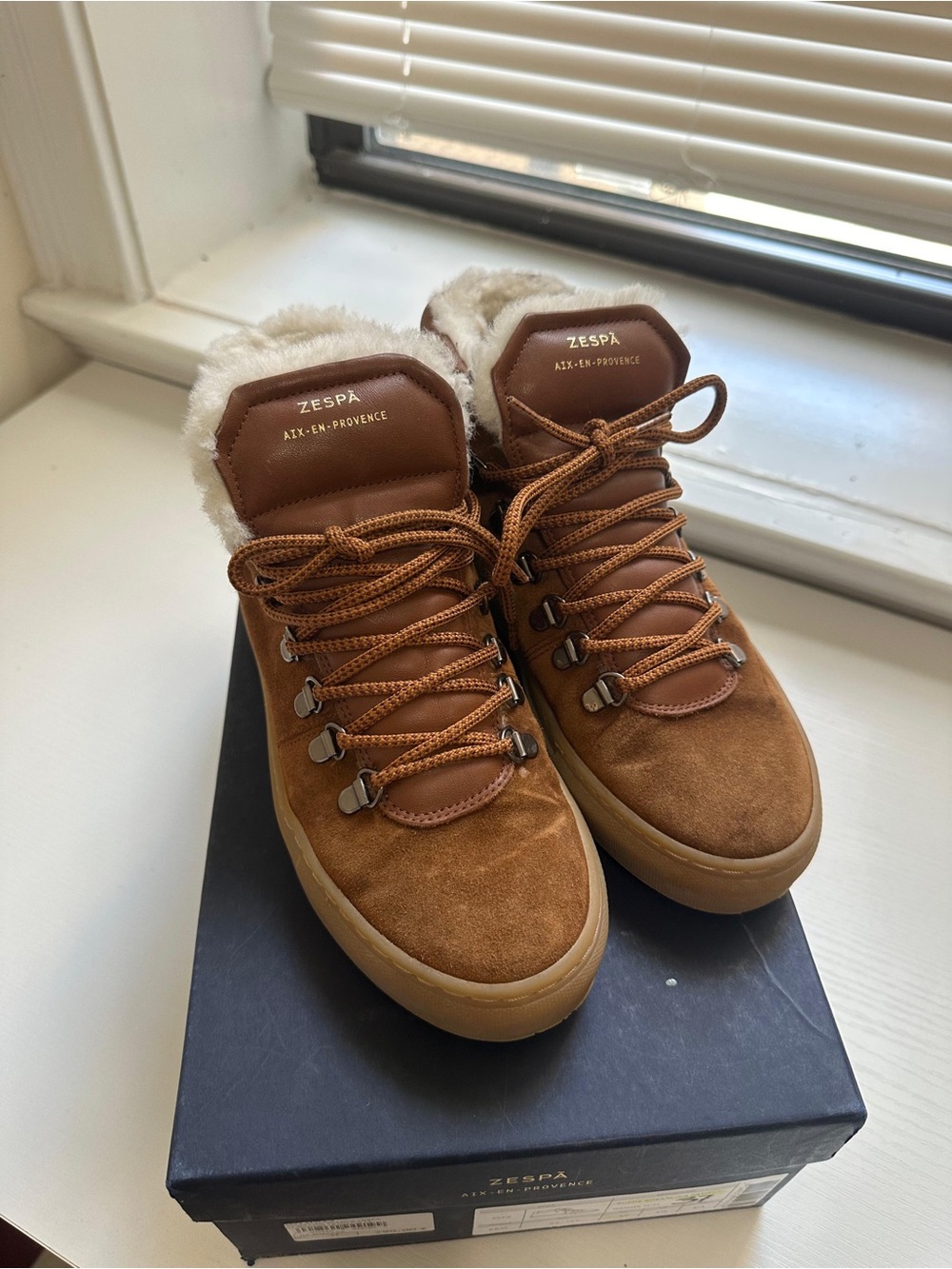 Woman’s Suede Shearling-Lined Hiker Sneakers in Brown